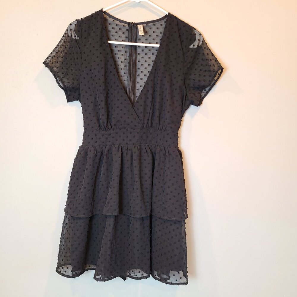 Lucy in the Sky Dress Medium Black Sheer Back Mini Short Sleeve - Picture 7 of 7